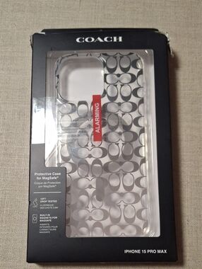 COACH Clear Signature iPhone 15 Pro Max Case with Gray Logo Pattern